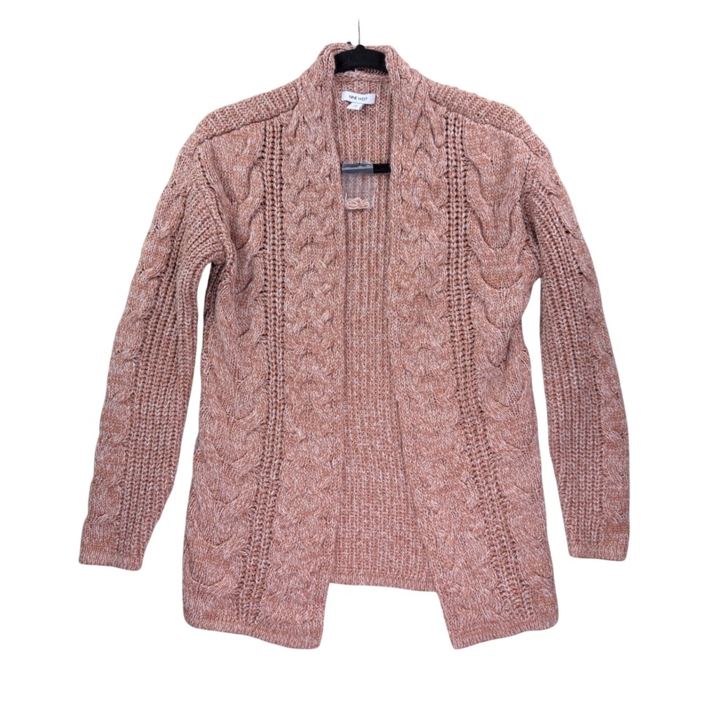 Nine West Cable Knit Cardigan Womens XS Orange‎ Excellent Open Front Sweater
